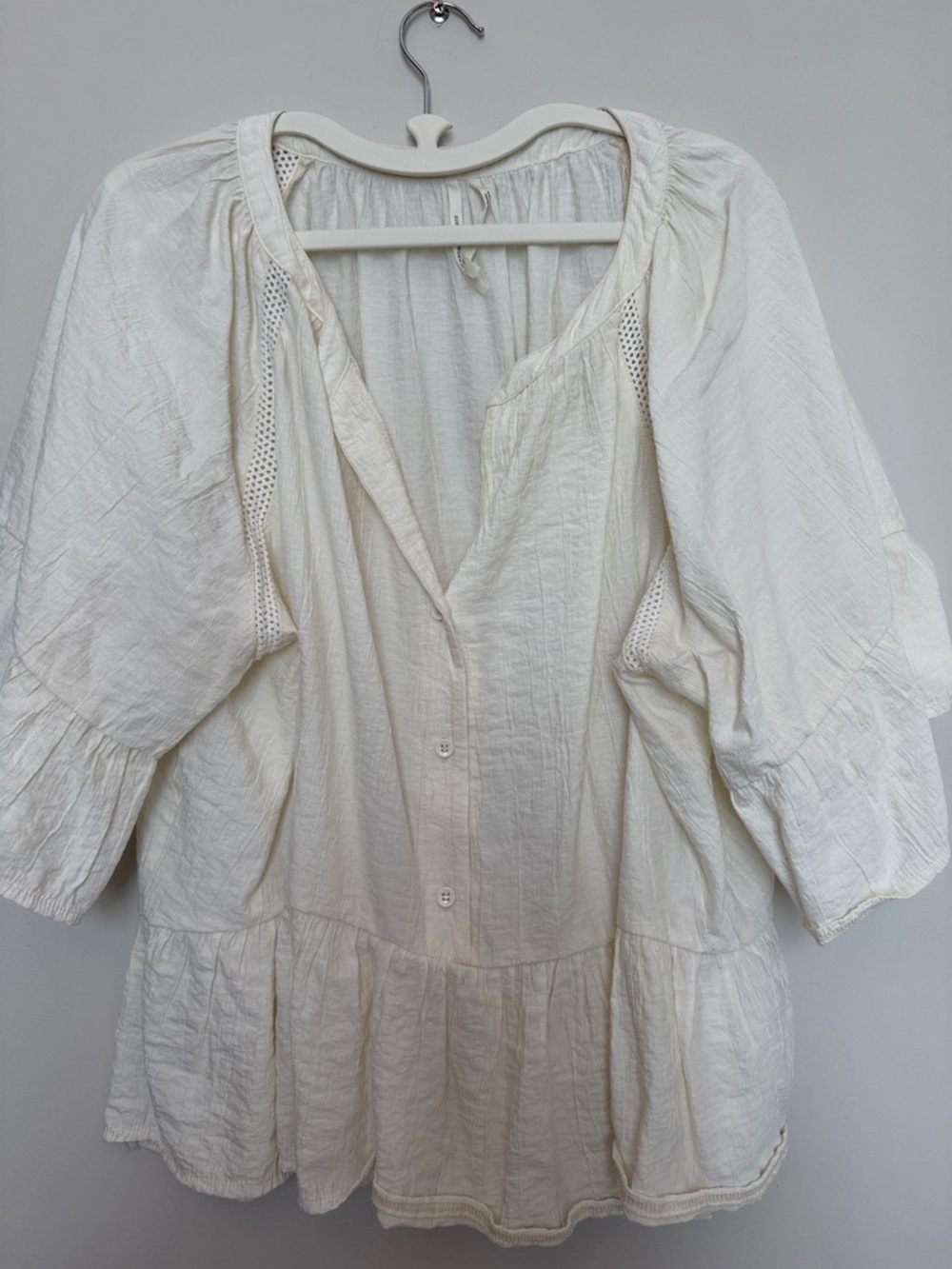 Anthropologie Cream Button-Front Peasant Blouse